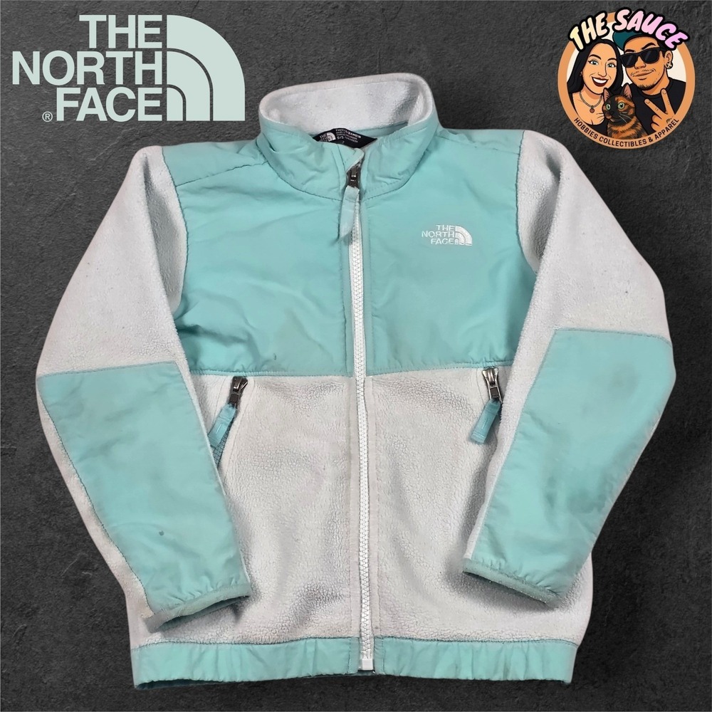 The North Face Fleece Jacket Toddler Girls 5/5 Aqua White Zip Up Outdoor